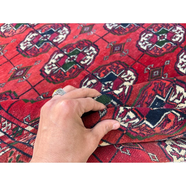 Red Turkmen Bokhara Hand-Knotted Wool Rug - 3'6" X 5'3" For Sale - Image 11 of 12