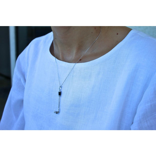 Diamond Black Onyx Golf Club Birdie Jewelry 18 Karat White Gold Charm Pendant For Sale - Image 9 of 10