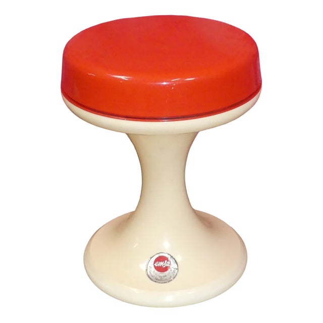 Red White Trumpet Base Plastic Bathroom Stool by Emsa, 1960s For Sale