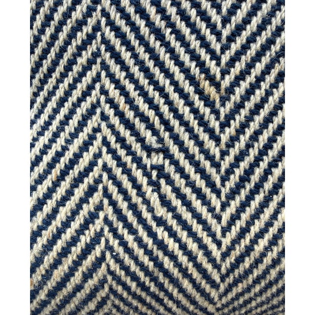 XL Navy Blue & Beige Wool Herringbone Pattern Bench For Sale - Image 10 of 13