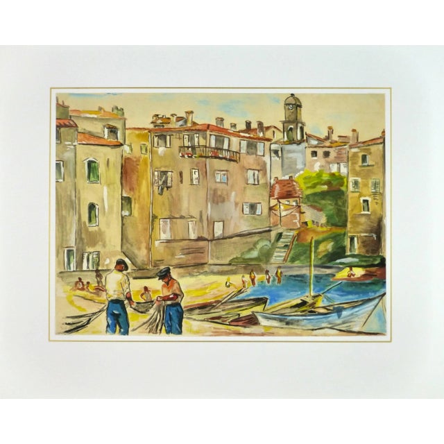 Vintage Mediterranean Port and Boats Landscape Painting For Sale - Image 4 of 5
