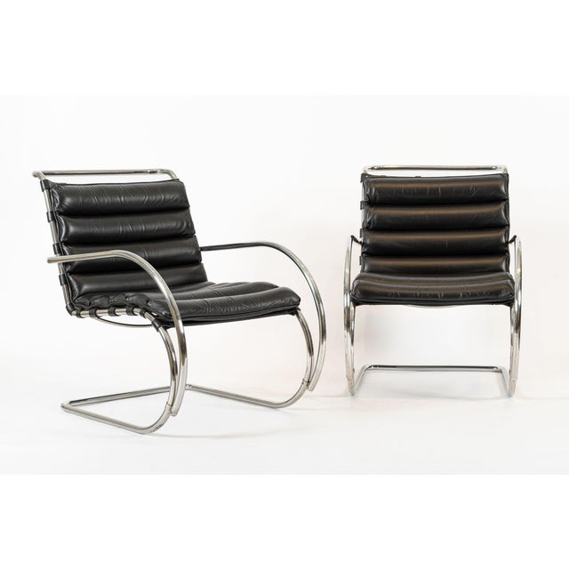 Mid Century Mr Black Leather Arm Chairs by Mies Van Der Rohe for Knoll For Sale - Image 11 of 15