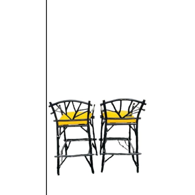 Hollywood Regency Vintage Set of 2 Faux Bois Bamboo Barstools For Sale - Image 4 of 10