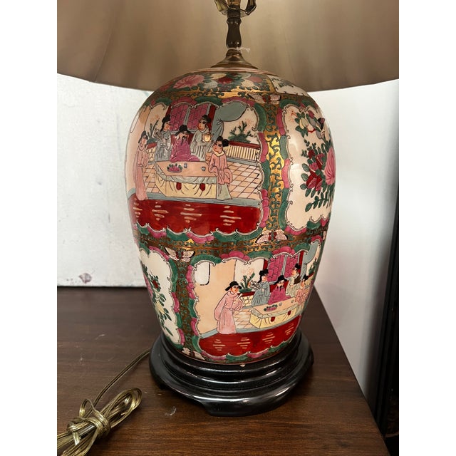Chinoiserie Vintage Chinoiserie Famille Rose Porcelain Lamps- a Pair For Sale - Image 3 of 12