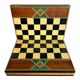 Italian Sorrento Marquetry Folding Chess Game Box With Hidden Drawers For Sale