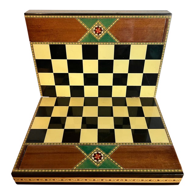 Italian Sorrento Marquetry Folding Chess Game Box With Hidden Drawers For Sale