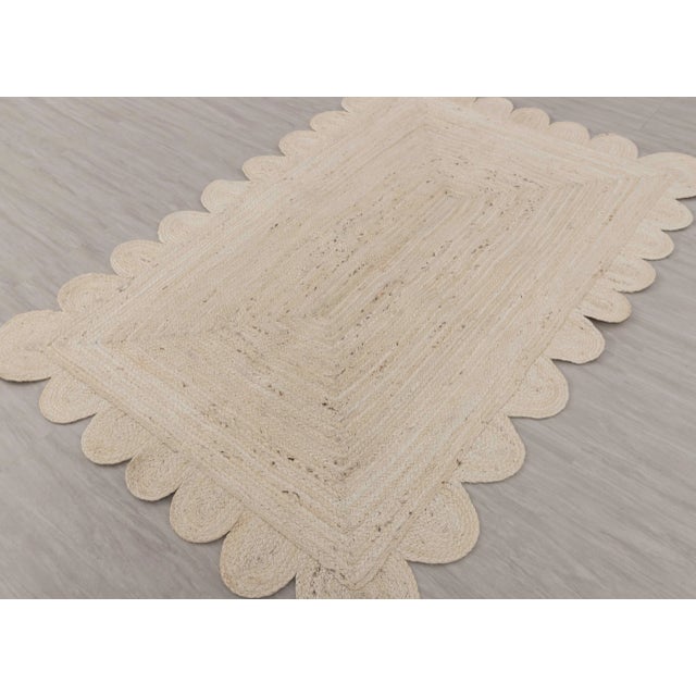Natural White Jute Scallop Hand Made Rug 5'x8' For Sale - Image 6 of 12