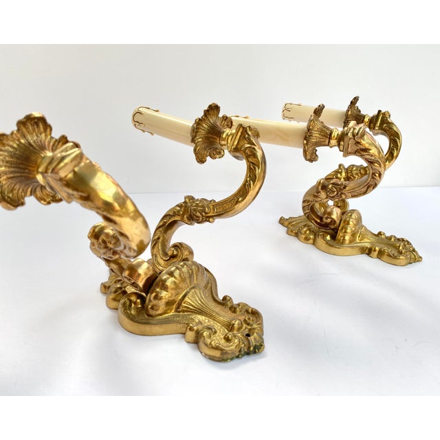 Vintage French Double Arm Bronze Wall Lights, 1960s, Set of 2 For Sale - Image 4 of 8