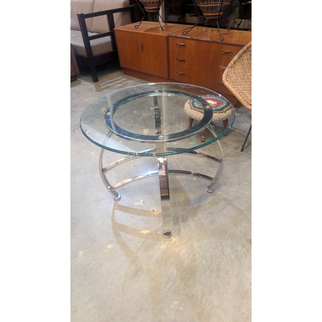 1970s Mid Century Chrome and Glass Accent Table For Sale - Image 11 of 12