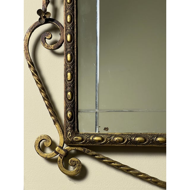 1920s Oscar Bach Gilded Iron Console and Beveled Mirror Set With Black Marble Top, Attributed For Sale - Image 15 of 18