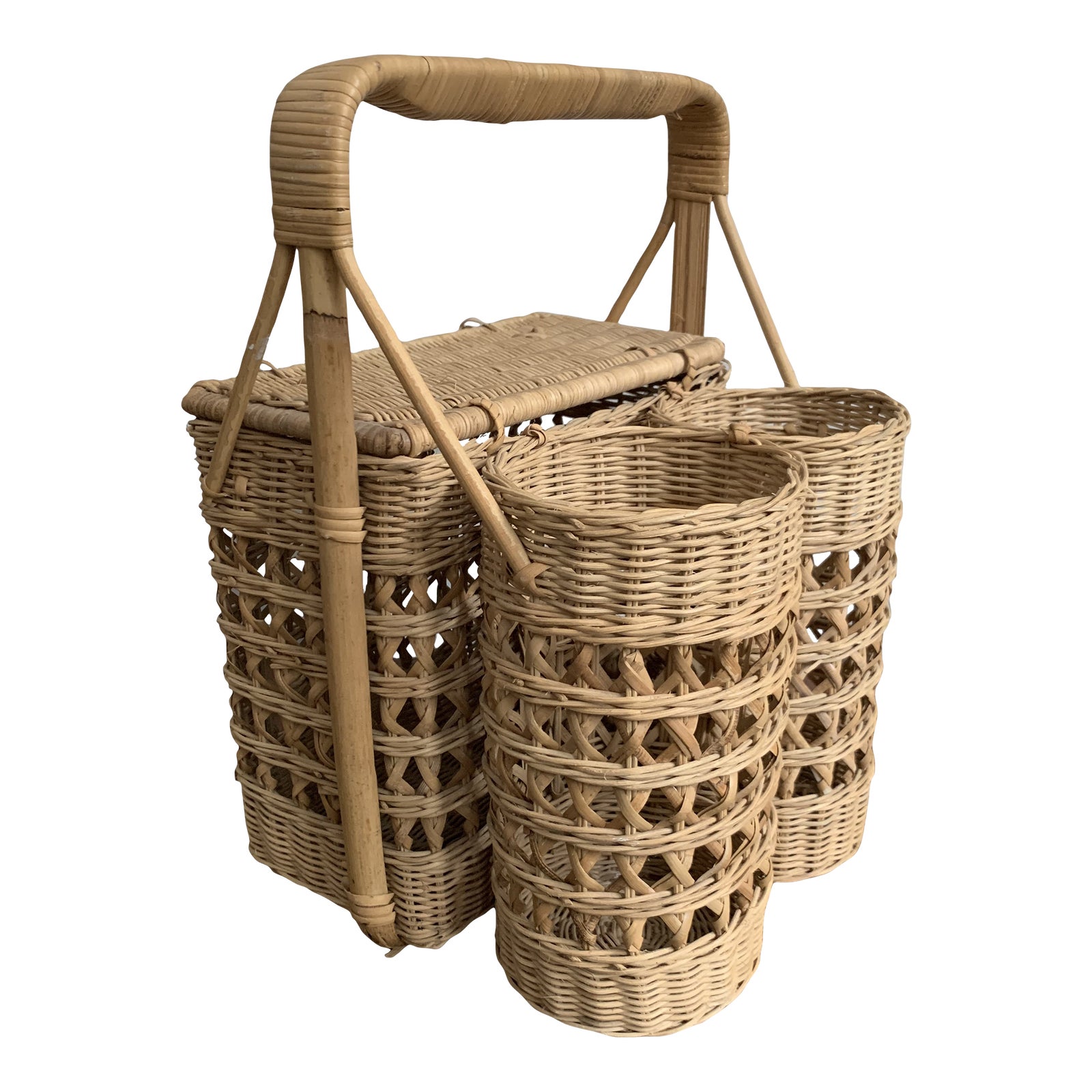 1970s Wicker Picnic Basket With Wine Caddies Chairish