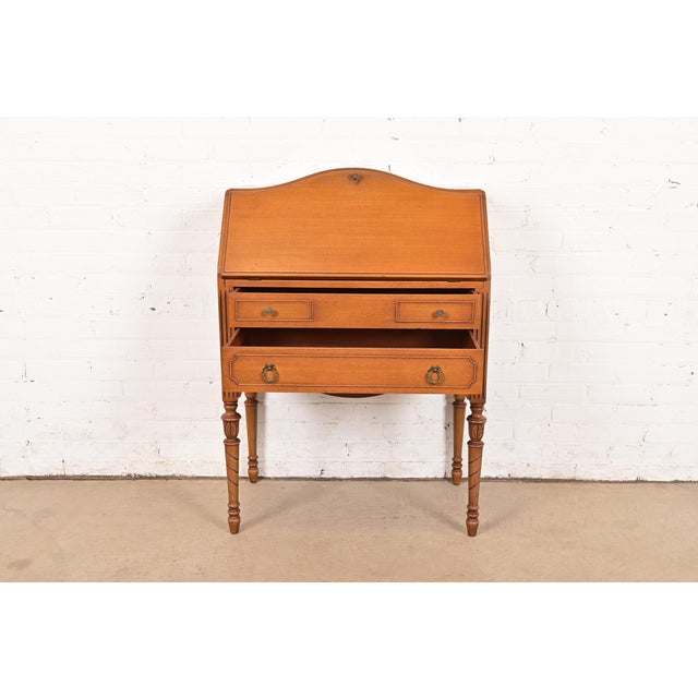 Wood Landstrom Antique French Regency Louis XVI Carved Mahogany Drop Front Secretary Desk, Circa 1920s For Sale - Image 7 of 15