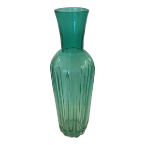 Blenko Handblown Tall Green Ribbed Glass Vase