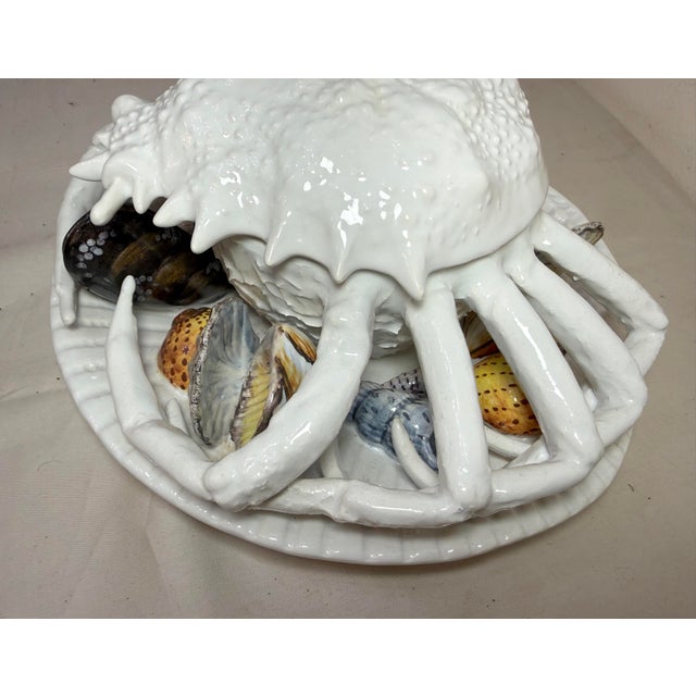 Vintage Handmade Italian White Majolica B. Altman Crab Clam Covered Pottery Dish For Sale - Image 9 of 14