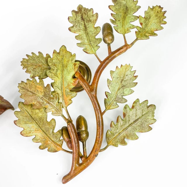 Metal 2000s Cs Arte Firenze Cast Bronze Oak Branches With Leaves and Acorns Candleholders- Set of 2 For Sale - Image 7 of 11