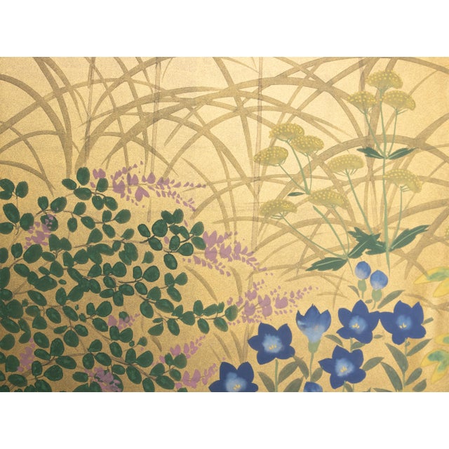"Seven Autumn Flowers" by Essen, Late Showa Era Japanese Byobu Screen For Sale In Dallas - Image 6 of 18