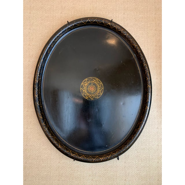 Mid 20th Century Mid 20th Century Black Lacquer Metal Tray For Sale - Image 5 of 5
