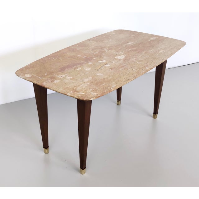 Rectangular Beech Coffee Table with Pink Travertine Top attributed to Paolo Buffa, 1950s For Sale - Image 13 of 13