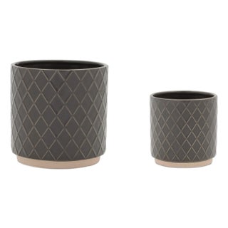 Ceramic Diamond Pattern Planter (Set of 2) For Sale
