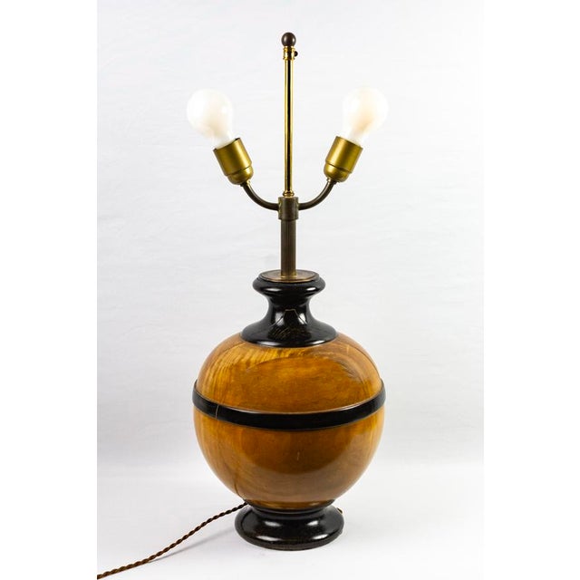 Turned Wooden Ball Lamp Base with Two Lights, 1980s For Sale - Image 11 of 11