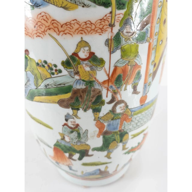 Ceramic Chinese Chinoiserie Green Famille Verte Warrior Vase For Sale - Image 7 of 13