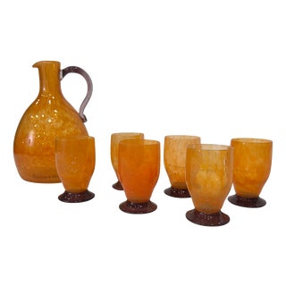 20th Century Art Deco Liquor Set with Jug and Glasses from Daum Crystal, France, 1940s, Set of 7 For Sale