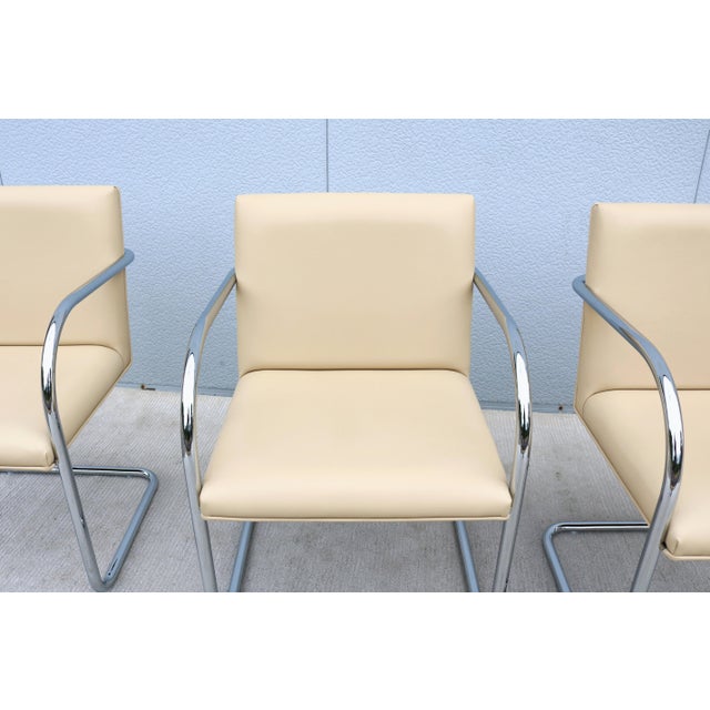 Ludwig Mies Van Der Rohe Brno Tubular Chairs in Beige Leather by Gordon, Set of 4 For Sale - Image 14 of 18