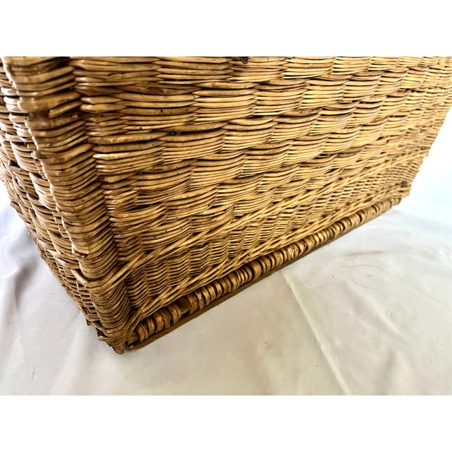 1930s French Woven Wicker Travel Trunk W/Metal Hardware For Sale - Image 10 of 15