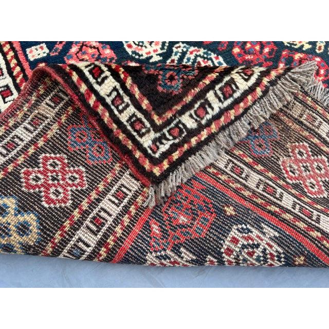 Antique Caucasian Tribal Medallion Rug With Rare Geometric Design in Navy and Terracotta Rug For Sale - Image 10 of 10