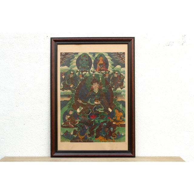 Asian Antique Mystical Painted Tibetan Thangka, Framed For Sale - Image 3 of 6