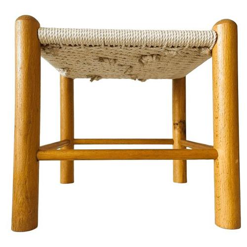 Mid-Century Danish Wooden Stool with Rope Seat, 1960s For Sale - Image 3 of 7