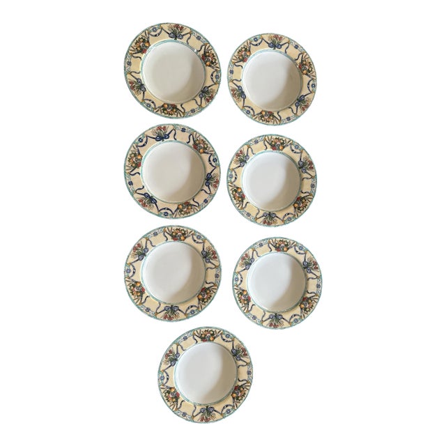 1990s Villeroy Boch Castellina 9 Inch Rimmed Soup Pasta Bowls Citta Campagna - Set of 7 For Sale