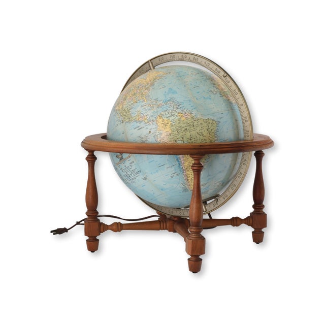 Large Vintage Lighted Globe/ Lamp on Wood Stand For Sale In Los Angeles - Image 6 of 6