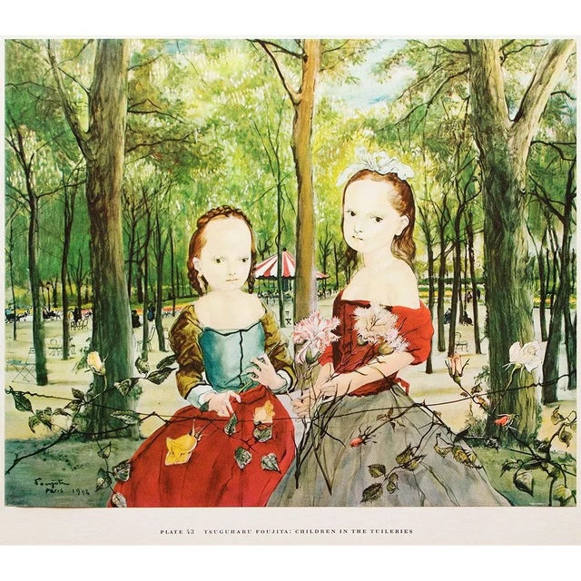 1950s After Tsuguharu Foujita "Children in the Tuileries", First Edition Swiss Full-Color Print For Sale - Image 9 of 9