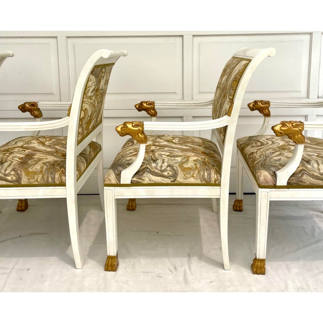 White Set of 4 Traditional Empire Lion Head Armchairs For Sale - Image 8 of 12