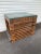 Beautiful slatted wood block / cube side table with 90 degree corners. There is a glass on top. The middle is open to...