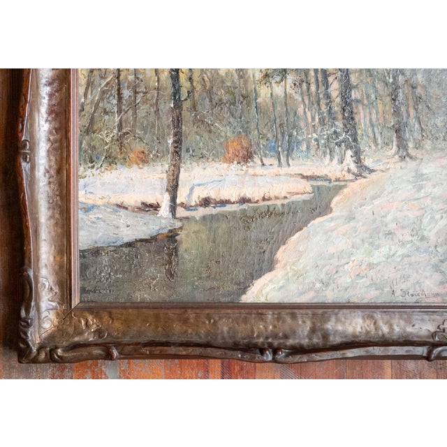 20th Century Luminist Impressionist Winter Landscape Painting by Anton Stockmann For Sale In New York - Image 6 of 15