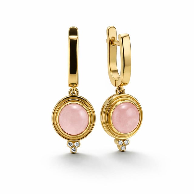 Modern Vintage Inspired Pink Quartz and Colorless Topaz Drop Earrings Silver, Gold, A Pair For Sale - Image 3 of 6
