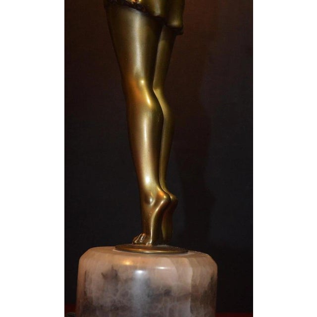 Metal Art Deco French Figural Dancer Table Lamp with Glass Globe, 1930 For Sale - Image 7 of 18