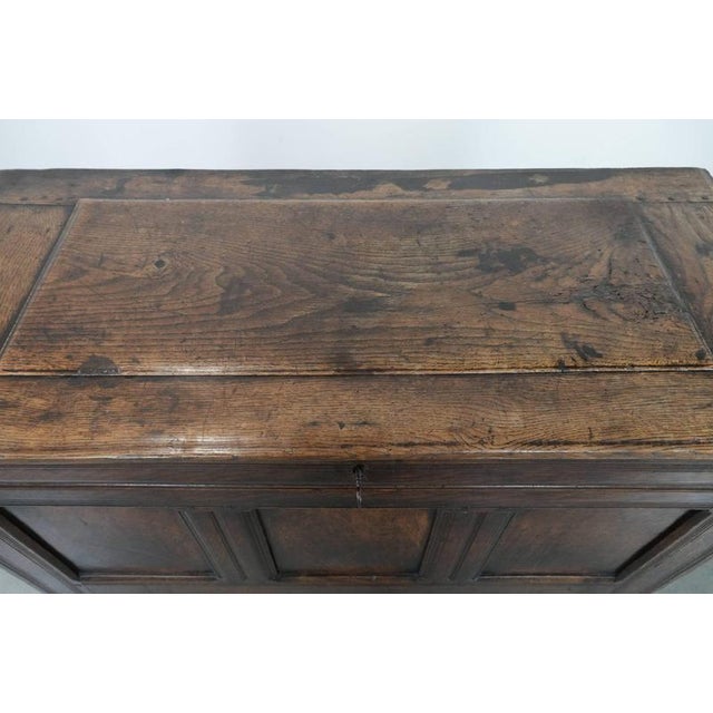 Wood Large Antique English Panelled Oak Chest, 18th Century For Sale - Image 7 of 16