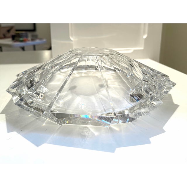 Transparent Modern Orrefors Sweden Faceted Cut Crystal 11” Centerpiece Bowl - Signed For Sale - Image 8 of 9