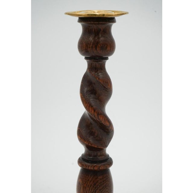 Early Victorian English Oak Barley Twist Candleholders, Set of 2 For Sale - Image 11 of 12
