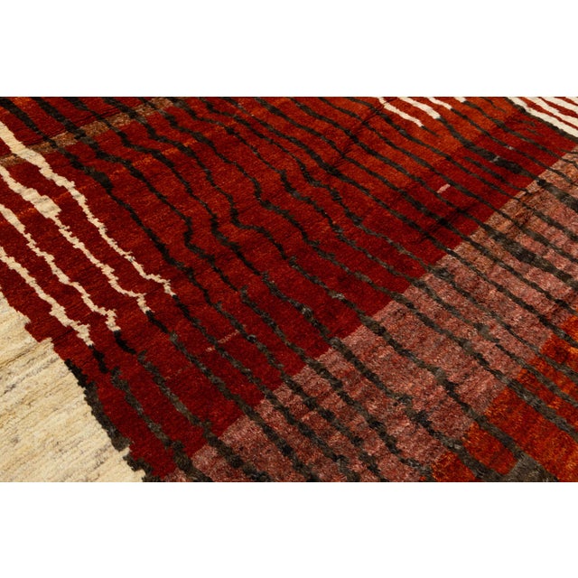 9x12 Modern Abstract Moroccan Style Wool Rug: Earthy Terracotta & Crimson For Sale - Image 10 of 11