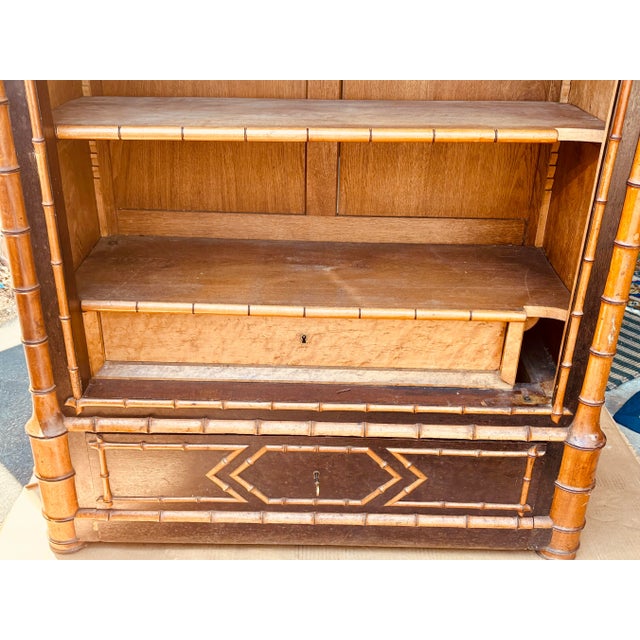Regency-Style Faux Bamboo Étagère With Inlay and Drawer, 1880’s For Sale - Image 4 of 8