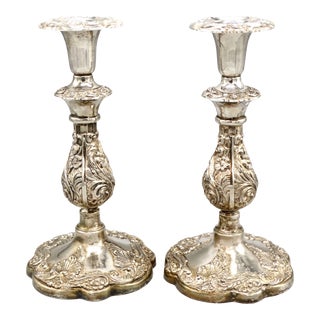 Antique English Silver Plate Candlesticks, a Pair For Sale