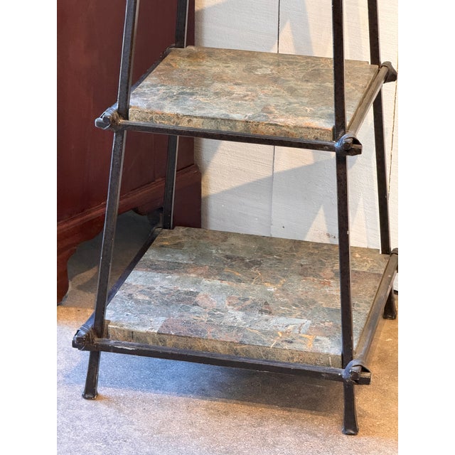 Traditional 1980s Metal Obelisk Etagere With Stone Shelves For Sale - Image 3 of 9