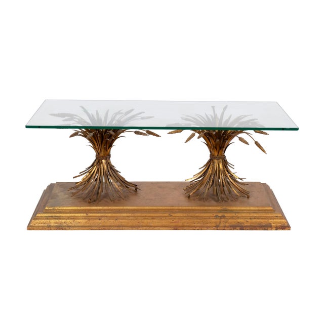 Hollywood Regency Gilt Double Wheat Sheaf Cocktail or Coffee Table in the Manner of Coco Chanel - Vintage Late 20th...