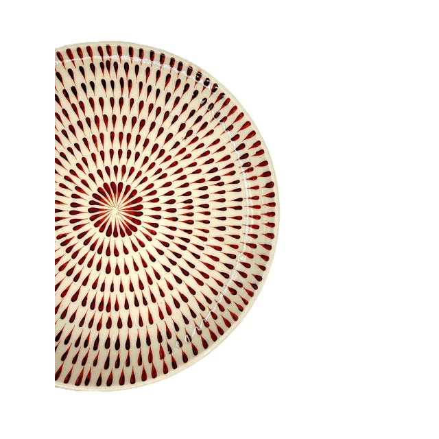 2020s Set of 4 Bat Trang Vietnamese Ceramic Dessert/Salad Plates With Hand Painted Red Brushstroke Motif For Sale - Image 5 of 7