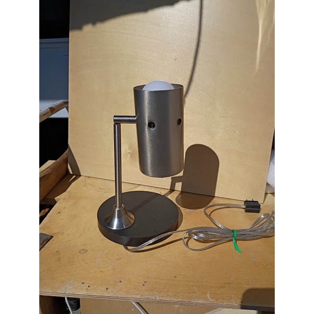 Mid-Century Modern Custom Made Brushed Nickel Desk Lamp For Sale - Image 3 of 10