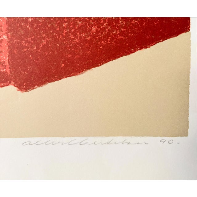 Lithograph by Albert Bertelsen depicting a lock mechanism in warm colours. Printed on thick paper. Signed, dated 1990 and...